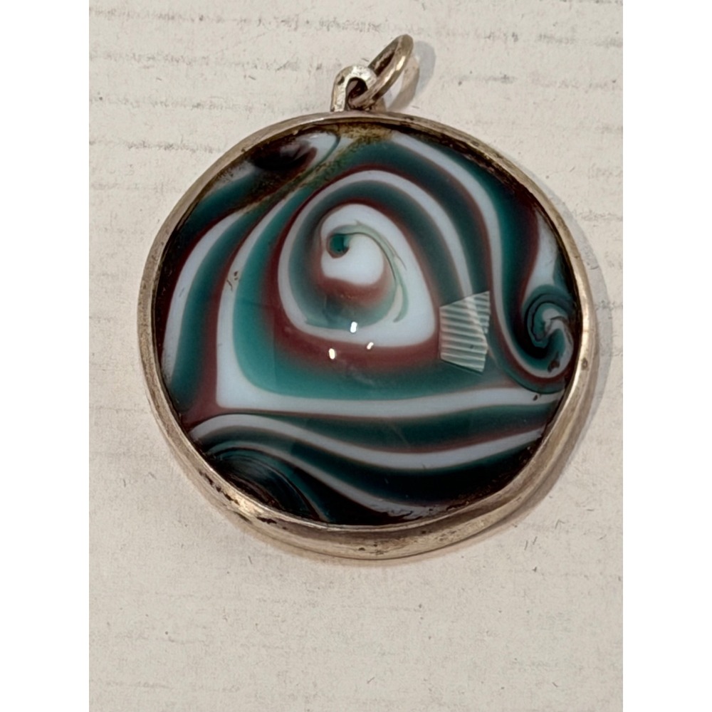 Vintage Orient and Flume Dichroic Glass Round Swirl Blues
Pendant Sterling